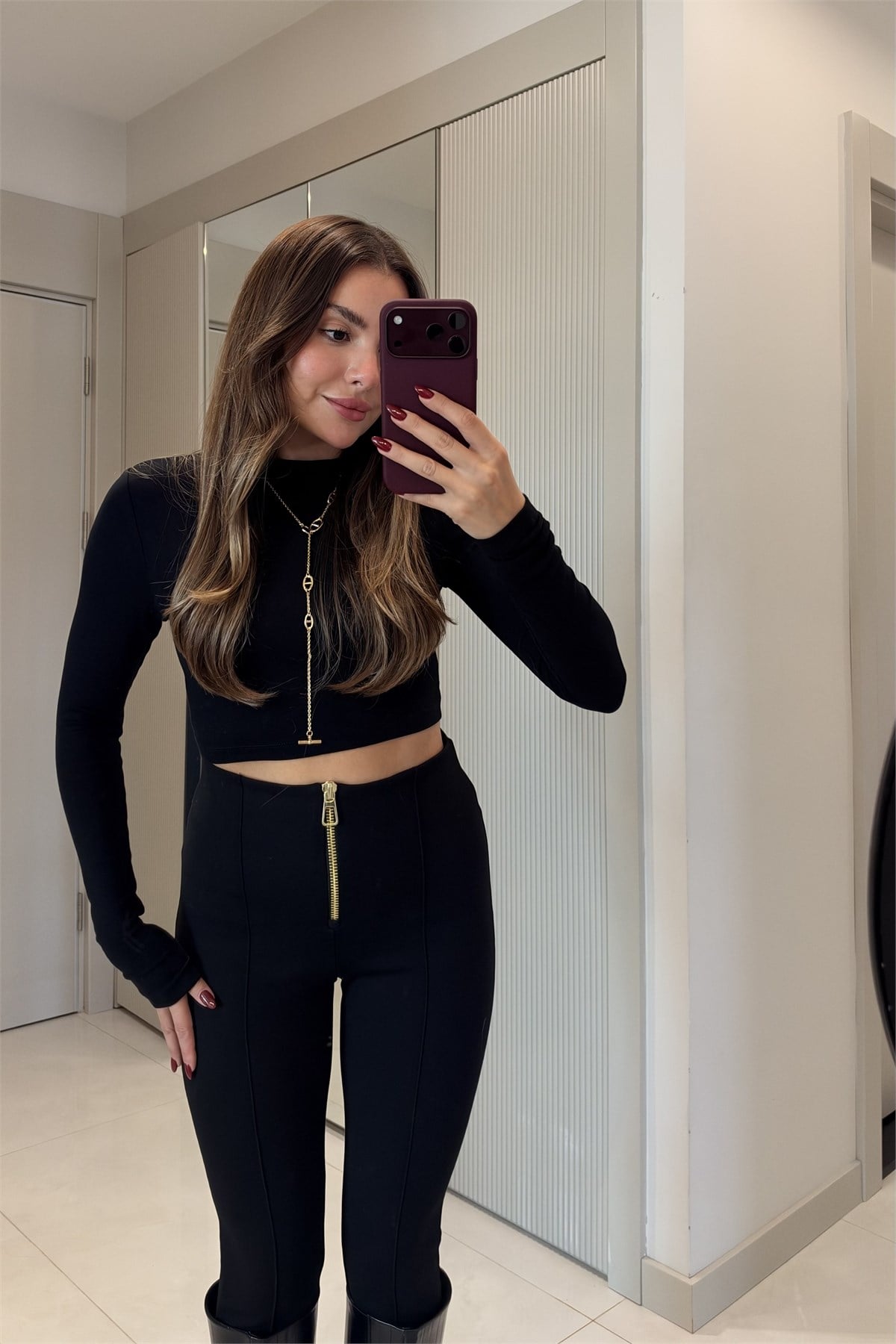 Holly Siyah Gold Detaylı Toparlayıcı Tayt Pantolon