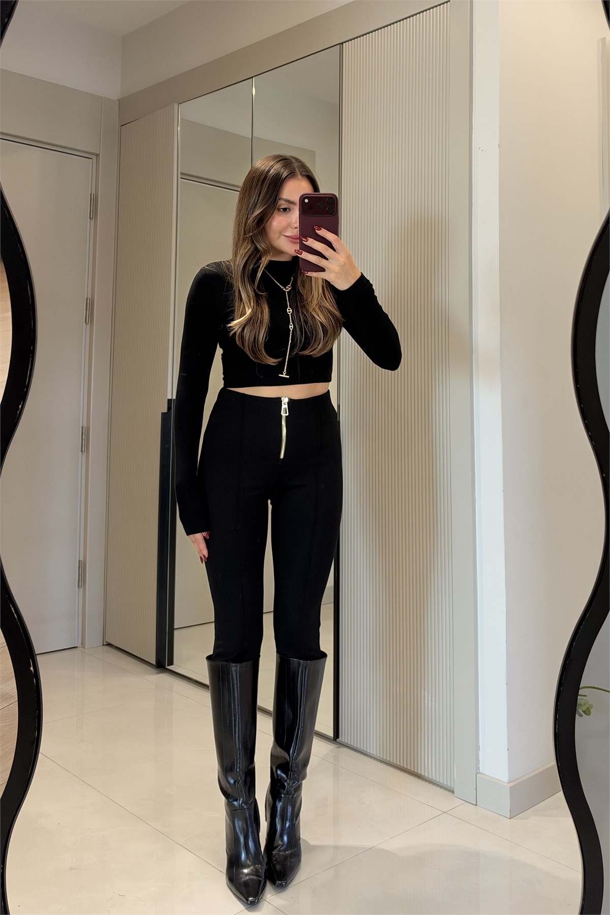 Holly Siyah Gold Detaylı Toparlayıcı Tayt Pantolon