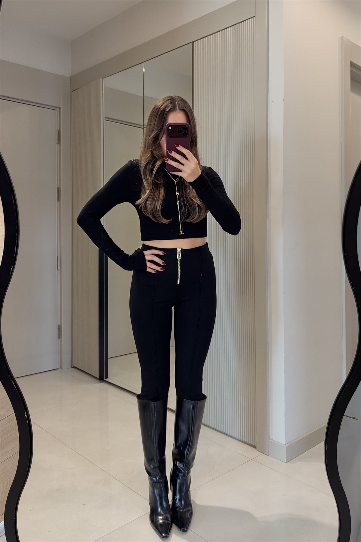 Holly Siyah Gold Detaylı Toparlayıcı Tayt Pantolon