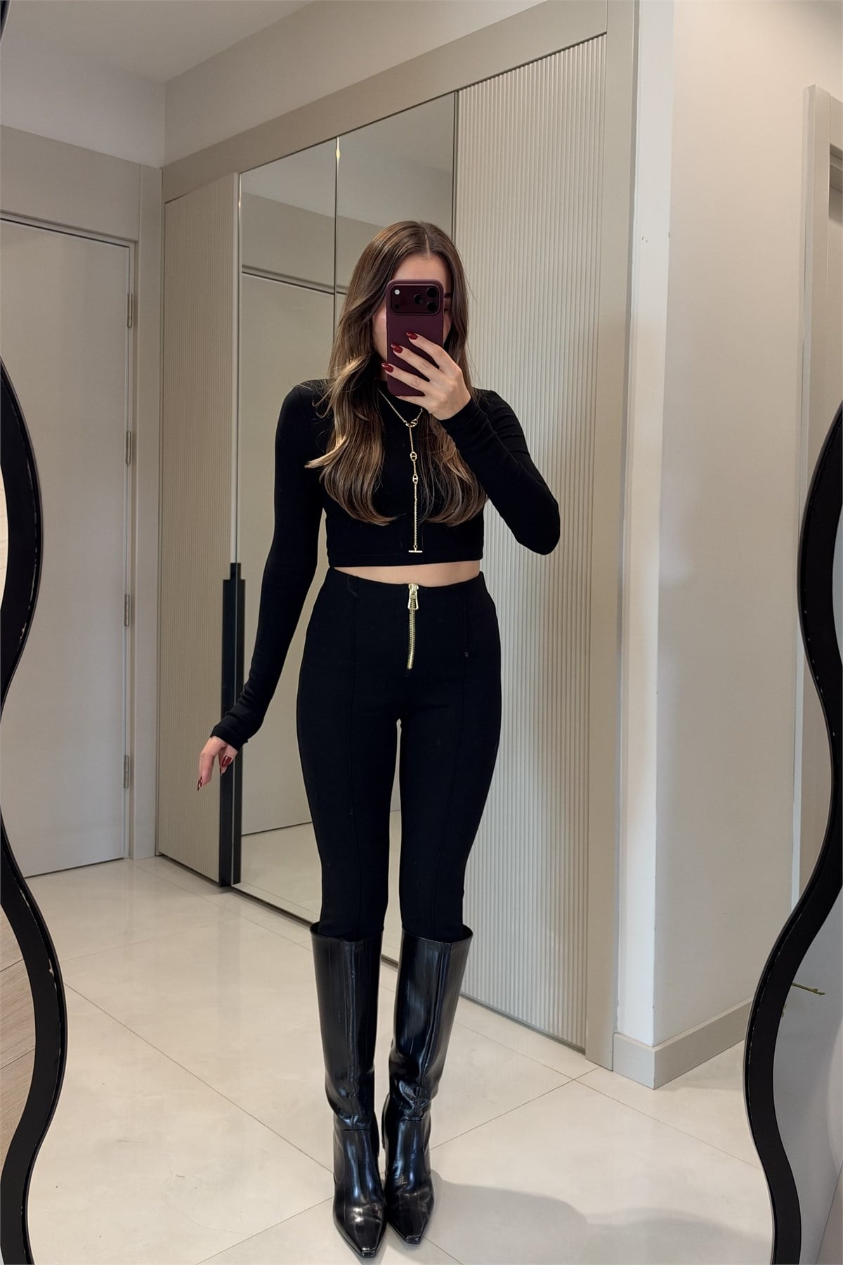 Holly Siyah Gold Detaylı Toparlayıcı Tayt Pantolon