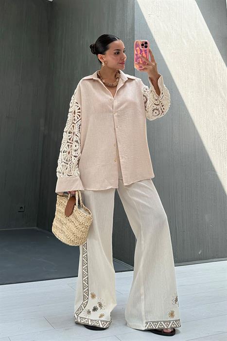 Honoria Keten Dantel Tasarım Gömlek 