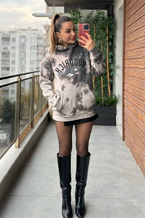 Hoodrıch Batik Desenli Sweatshirt - Füme