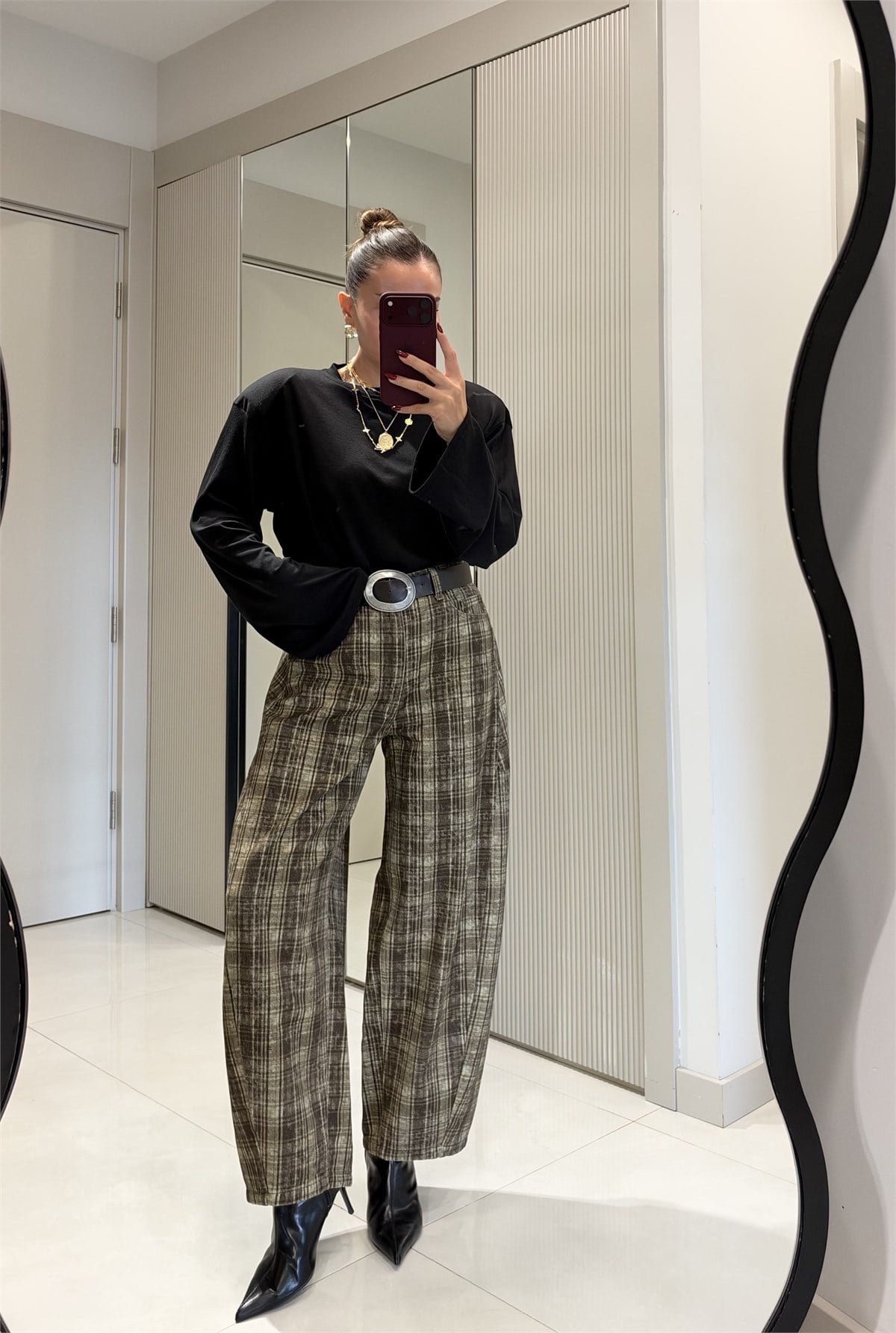 Hopper Ekose Desenli Baggy Jean