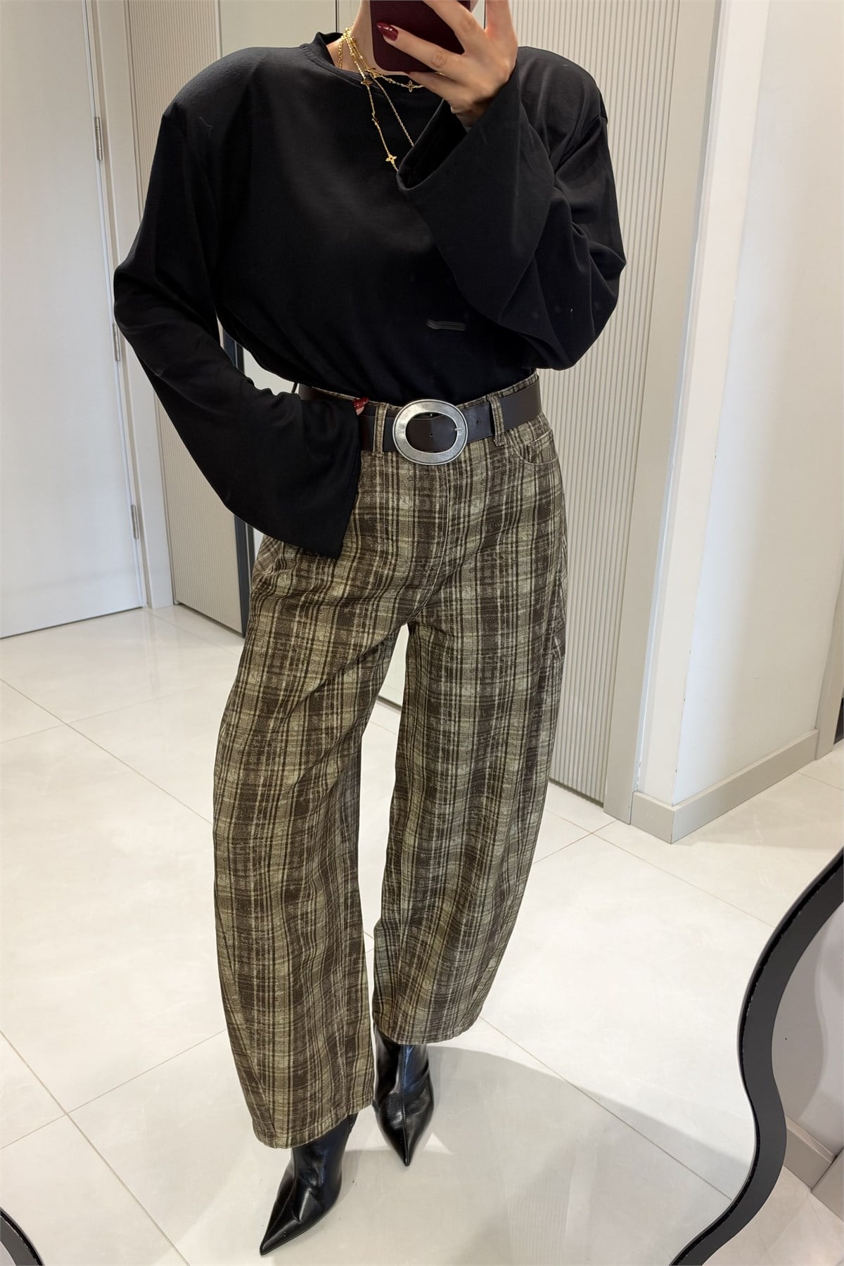 Hopper Ekose Desenli Baggy Jean