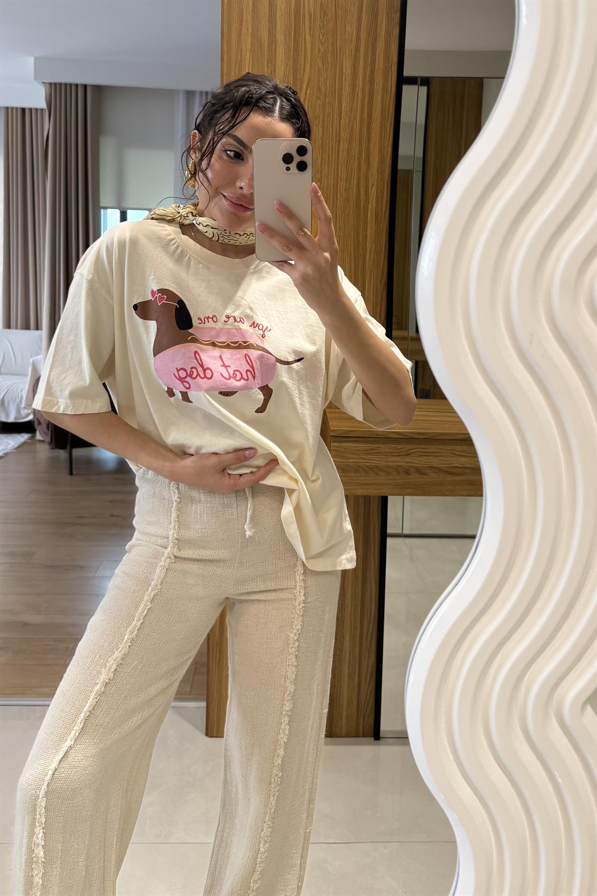 Hot Dog Baskılı Bisiklet Yaka Tshirt