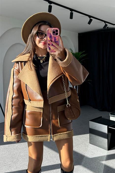 Hotic Deri Teddy Karışımlı Etek