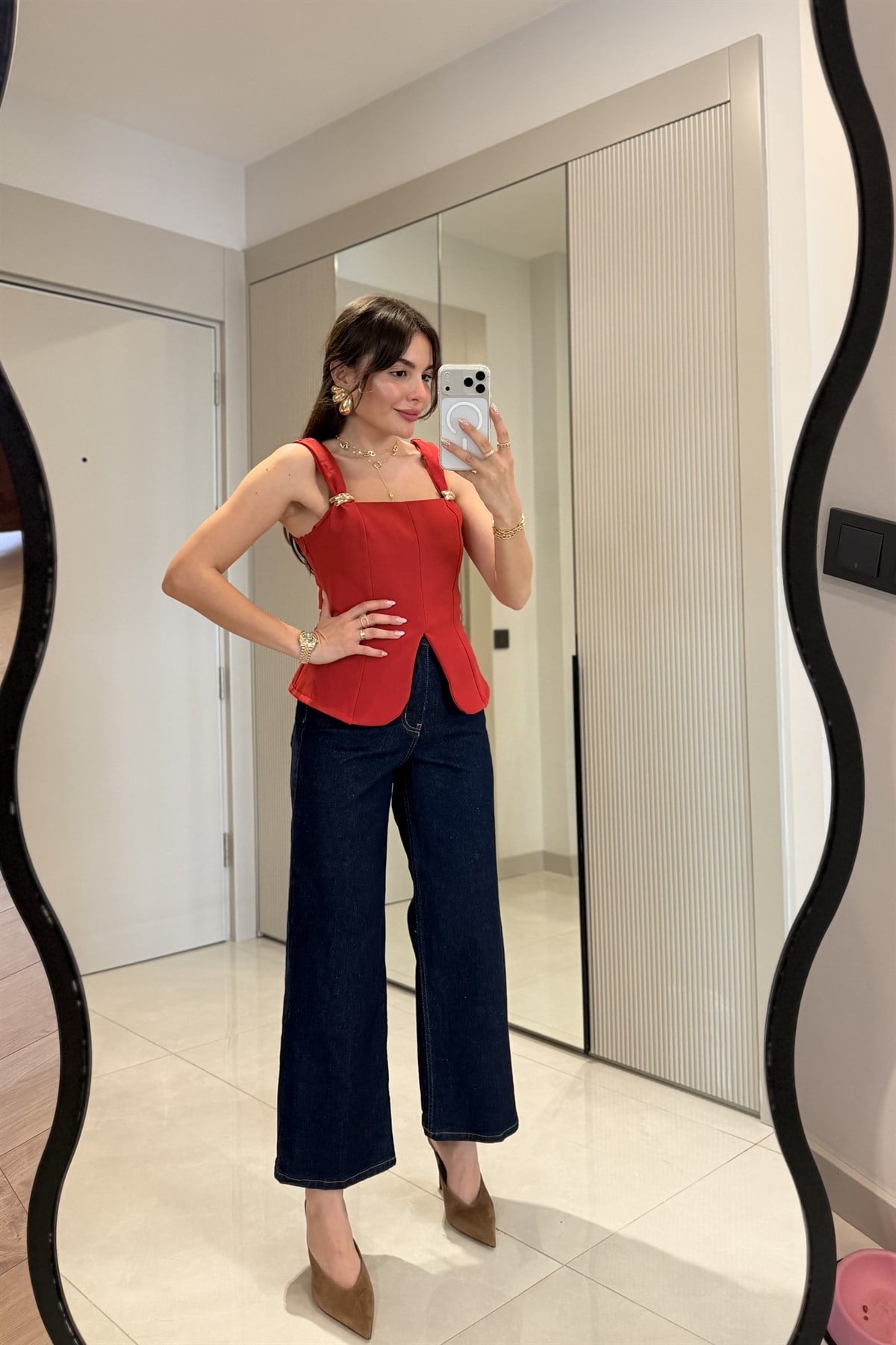 Howell Darkblue Kemerli Wide Leg Jean