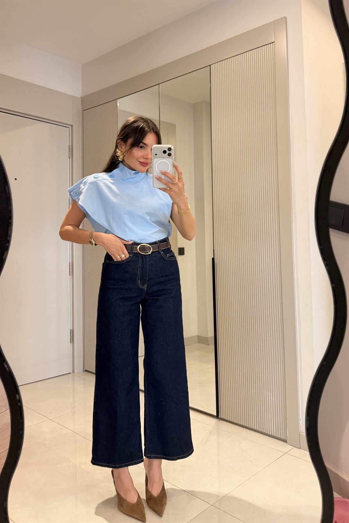 Howell Darkblue Kemerli Wide Leg Jean