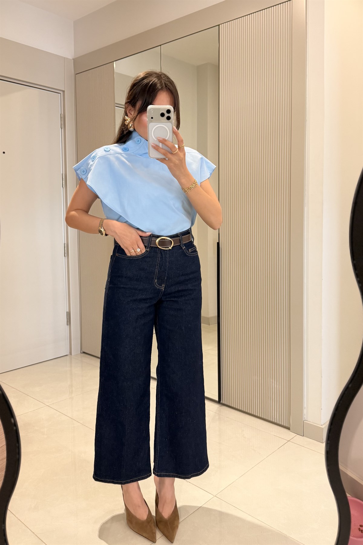 Howell Darkblue Kemerli Wide Leg Jean