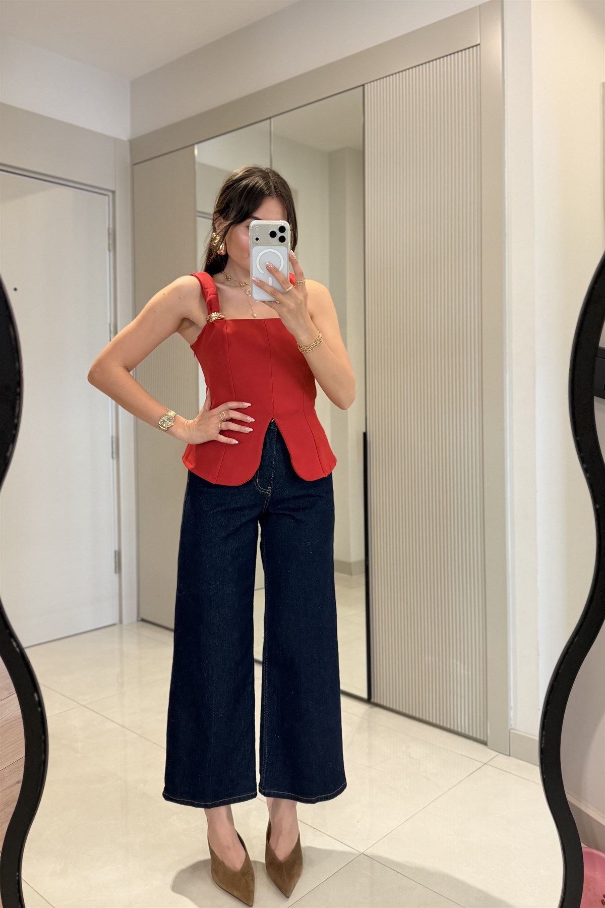 Howell Darkblue Kemerli Wide Leg Jean