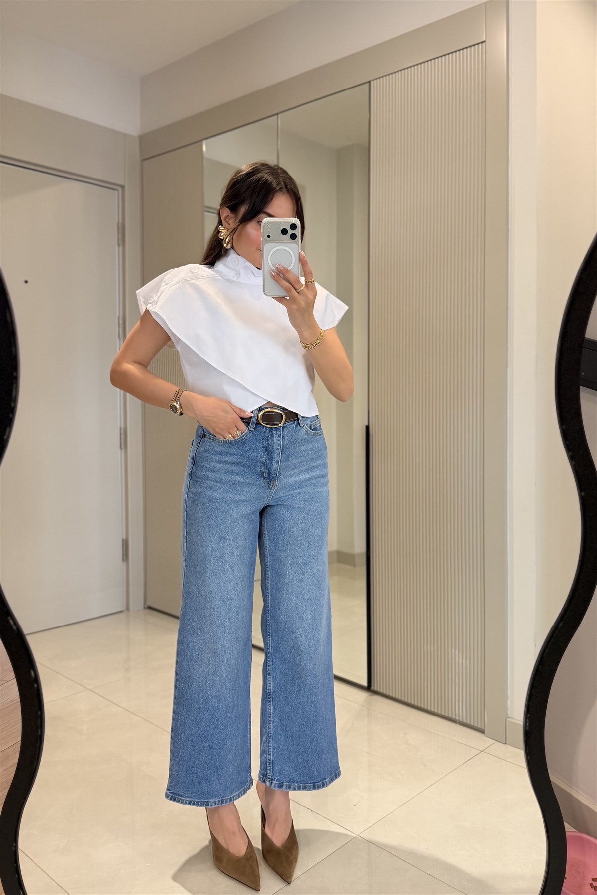 Howell Midblue Kemerli Wide Leg Jean