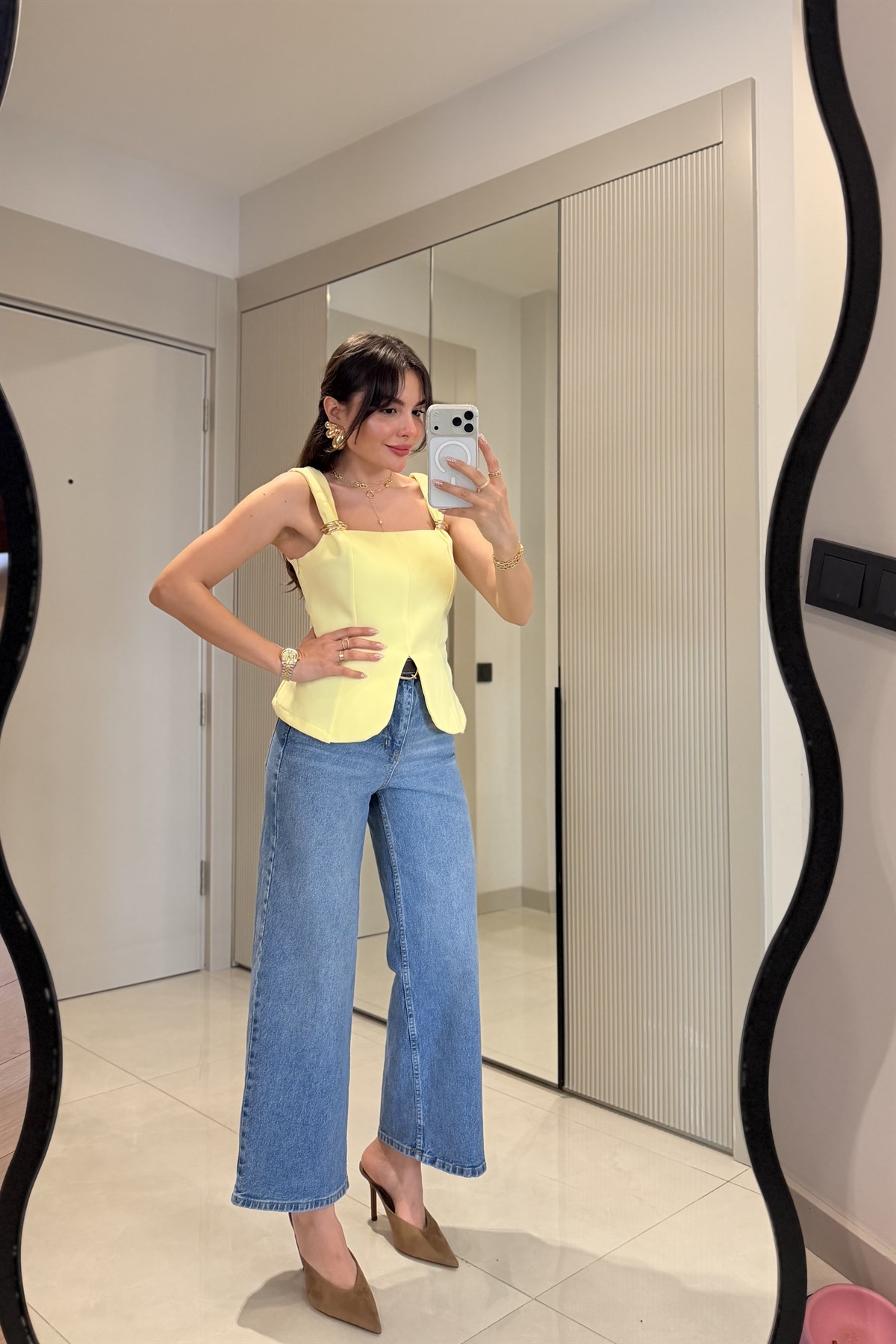 Howell Midblue Kemerli Wide Leg Jean