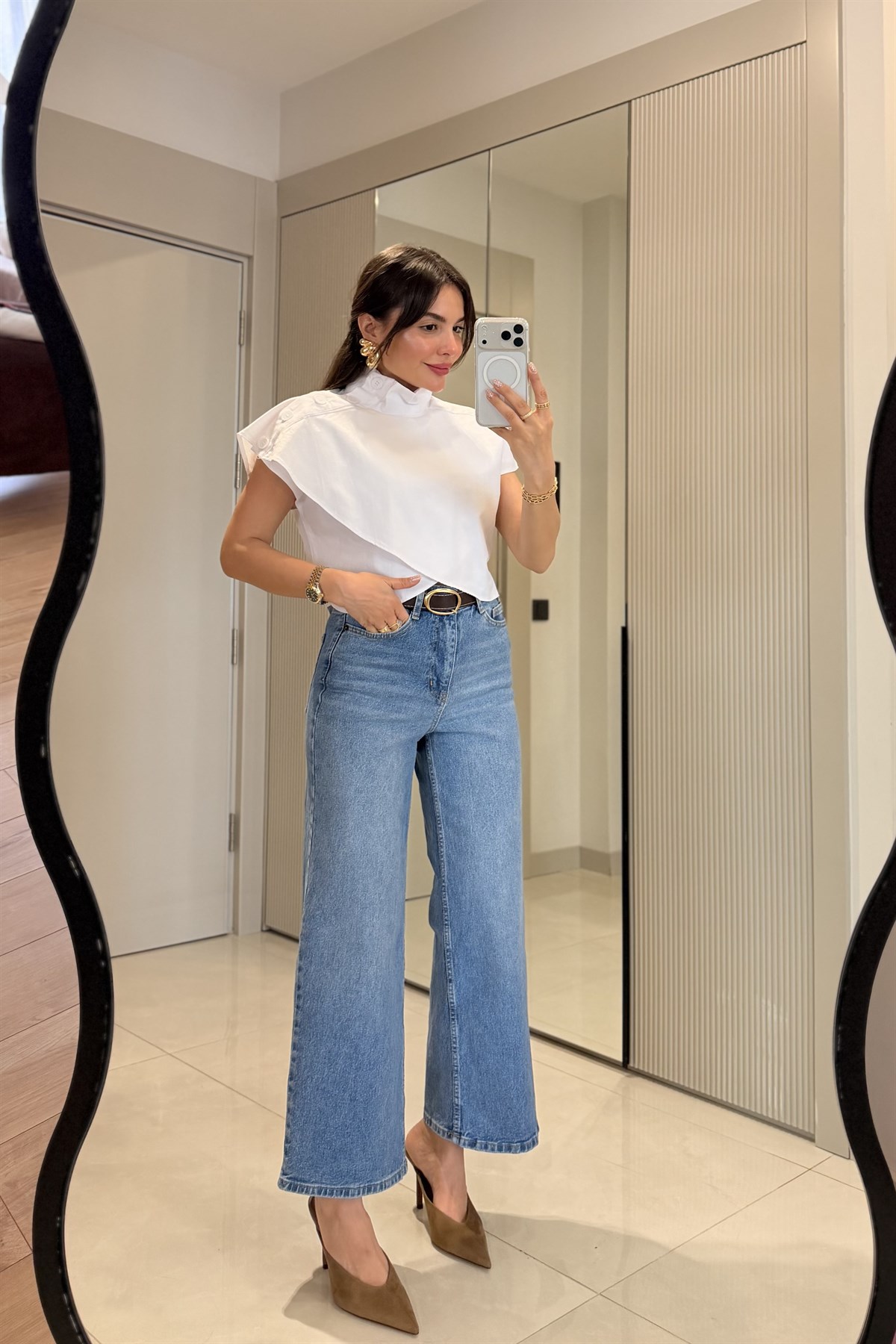 Howell Midblue Kemerli Wide Leg Jean