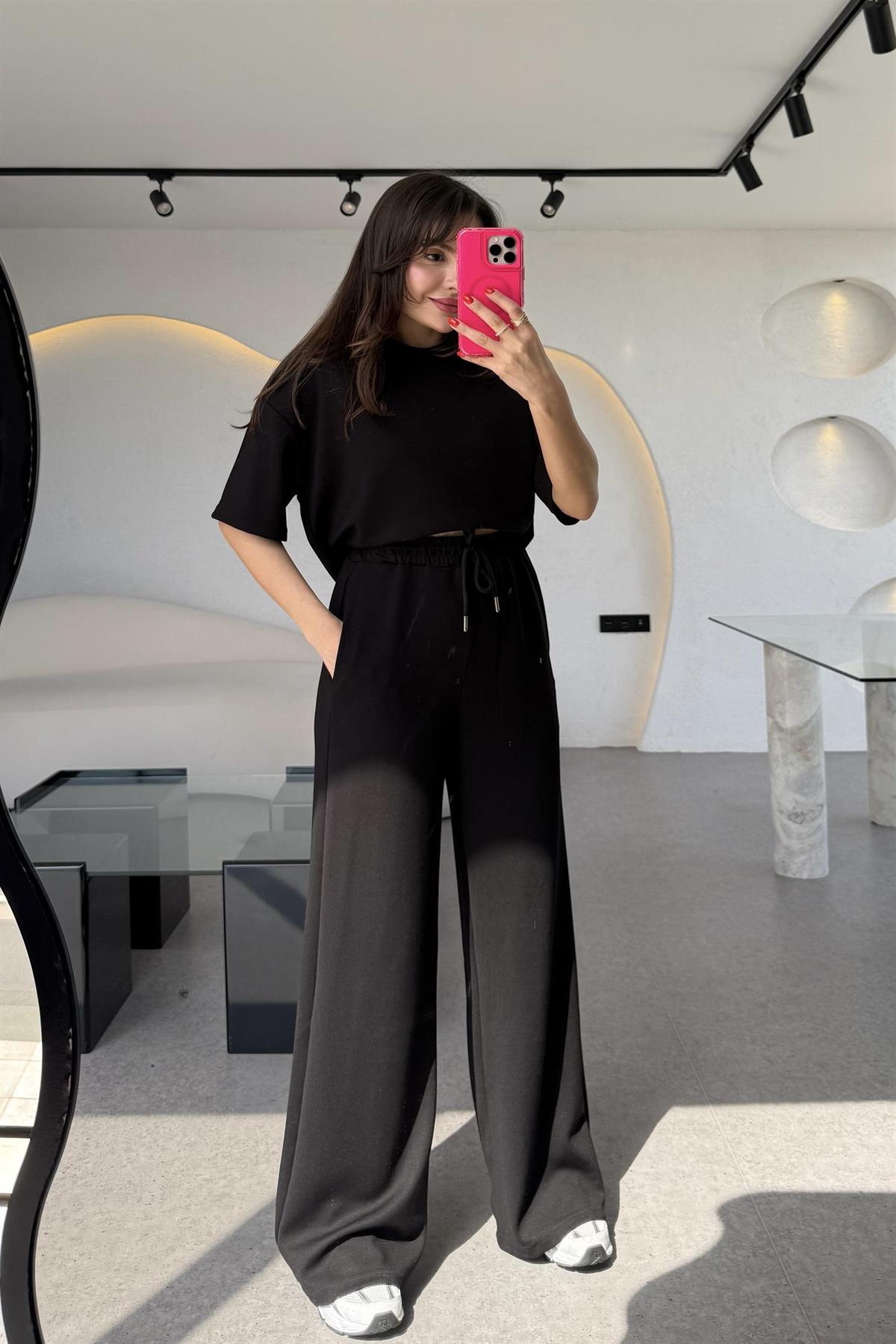 Hudson Siyah Yarım Kollu Modal Takım