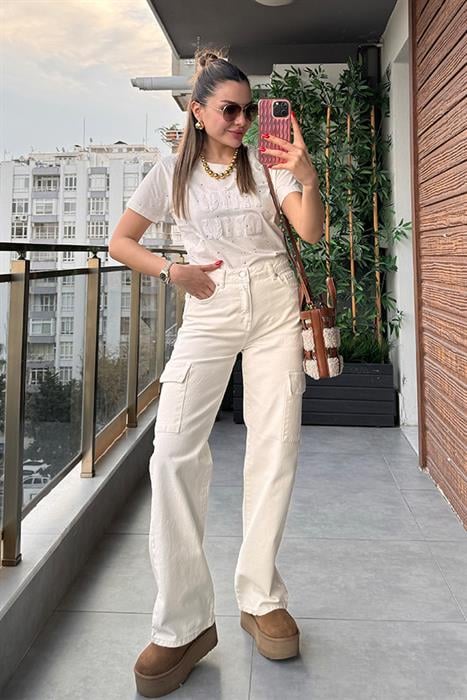 Hyge Kargo Cepli Beyaz Jean