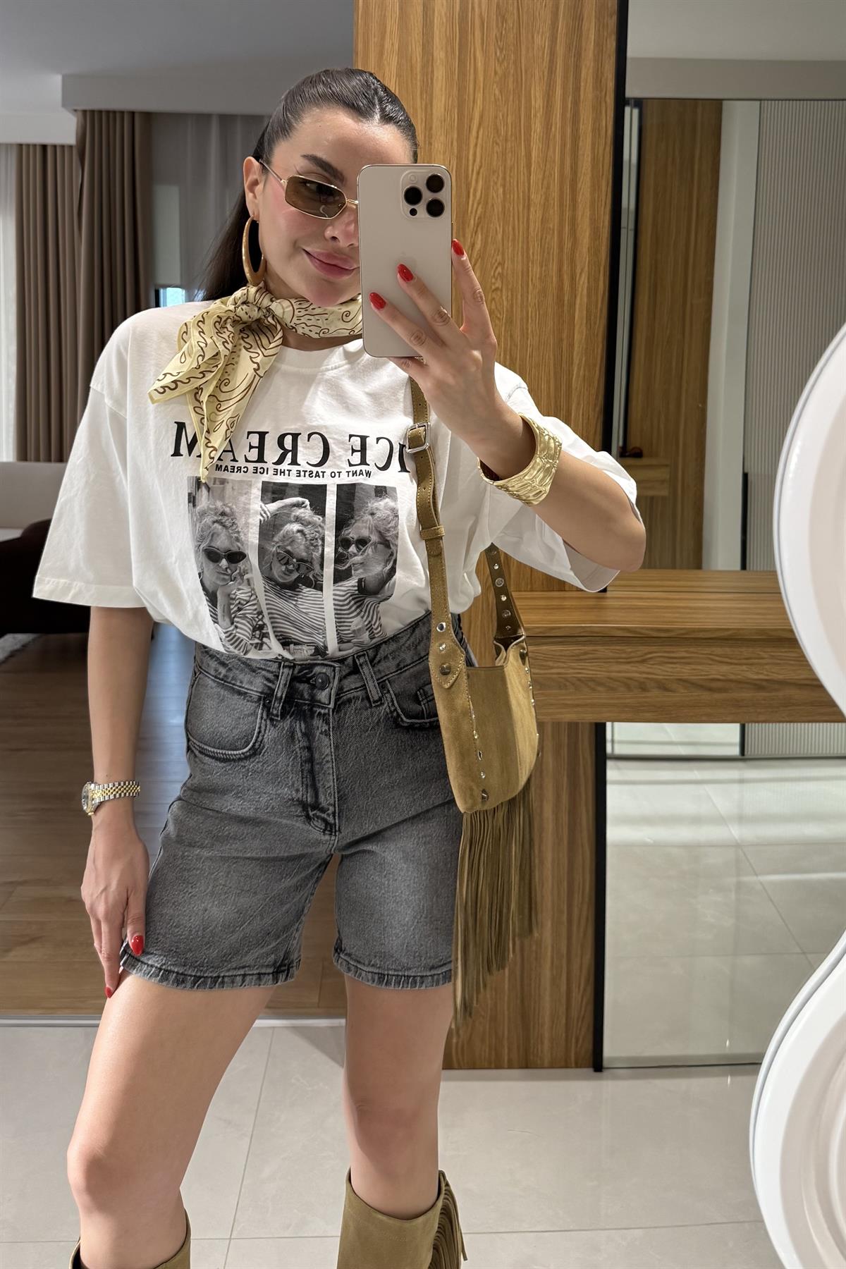 Ice Cream Baskılı Tshirt 