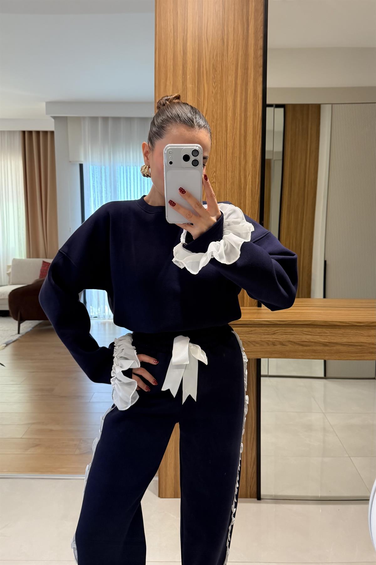 Isabell Lacivert Şardonlu Tasarım Takım
