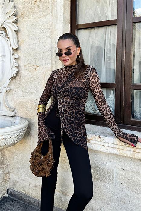 Isabena Leopar Tül Bluz