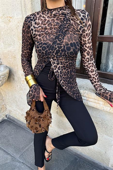 Isabena Leopar Tül Bluz