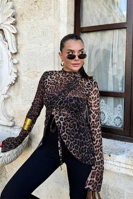 Isabena Leopar Tül Bluz