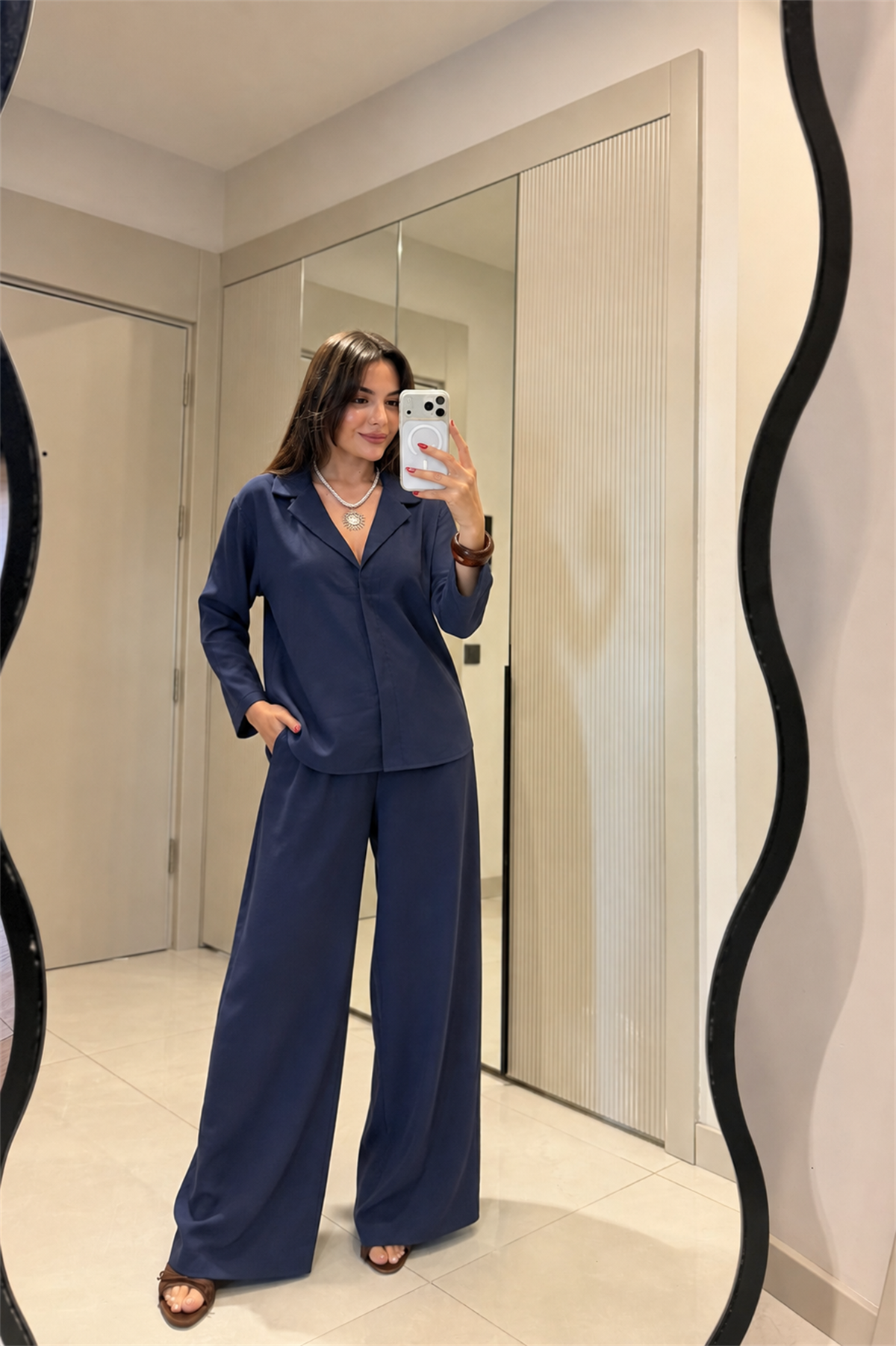 Isadora Lacivert Tensel Gömlek Pantolon Takım