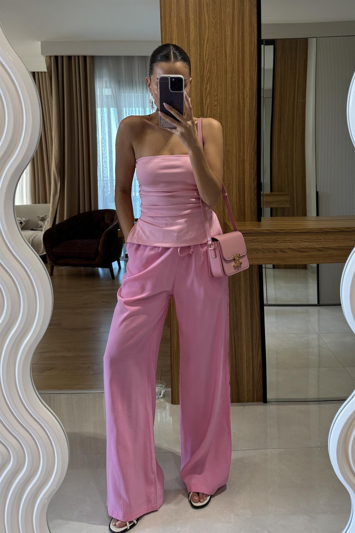 Iselya Pembe Yüksek Bel Salaş Pantolon