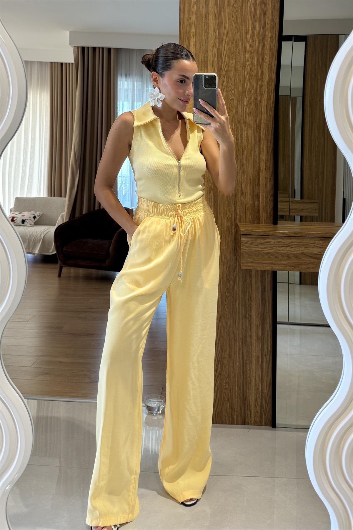 Iselya Sarı Yüksek Bel Salaş Pantolon