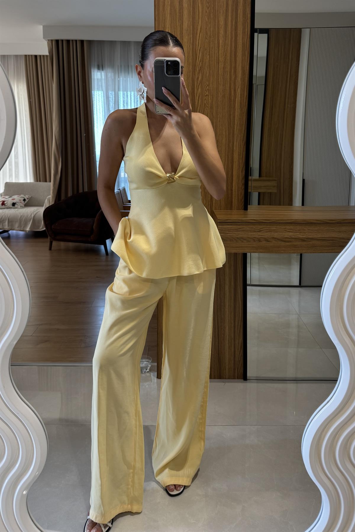 Iselya Sarı Yüksek Bel Salaş Pantolon