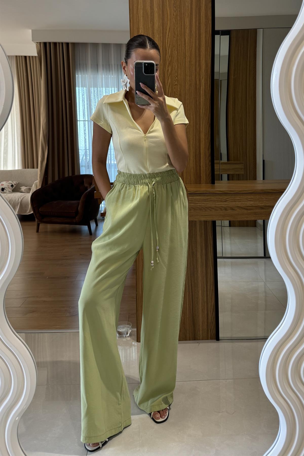 Iselya Yeşil Yüksek Bel Salaş Pantolon