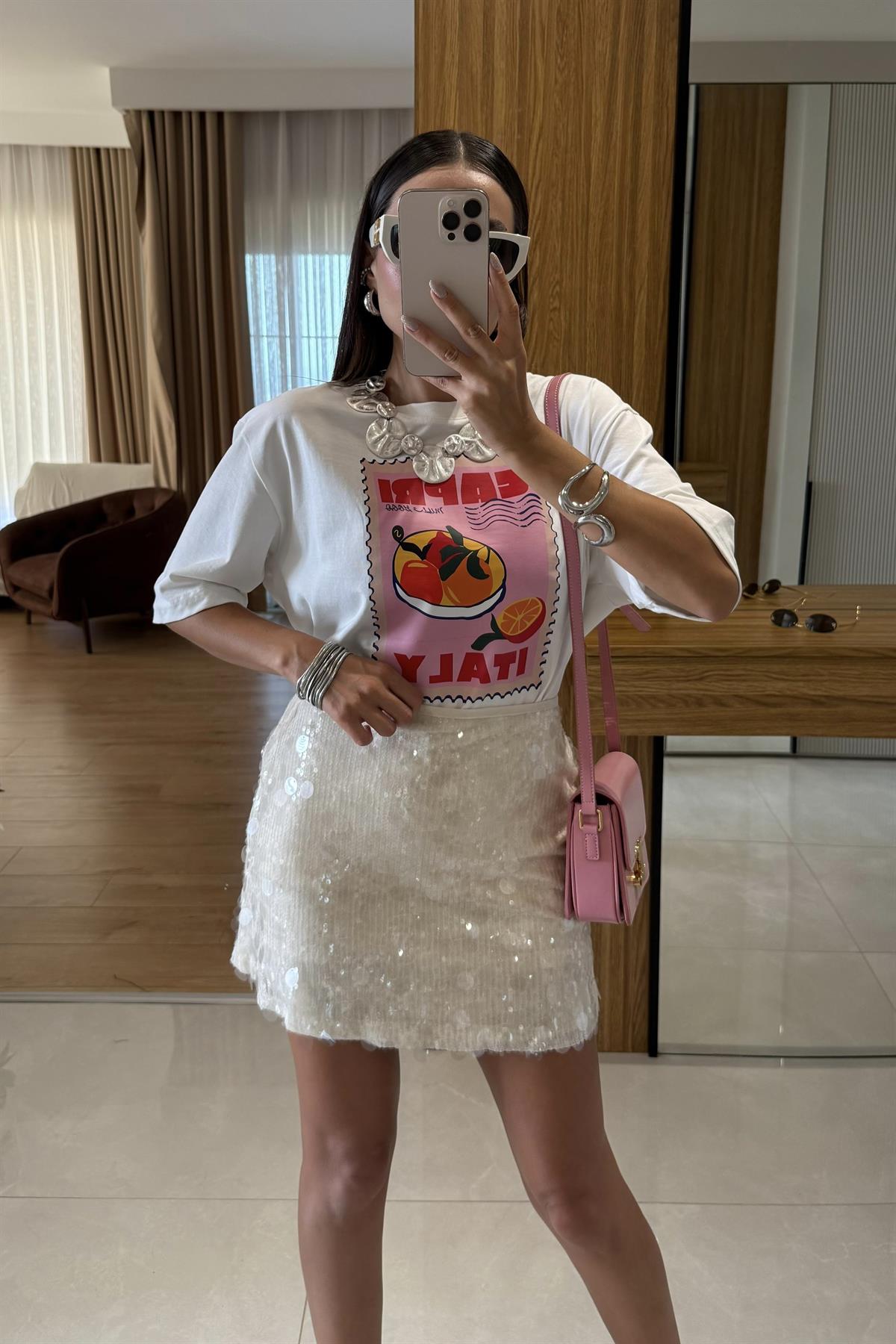 Baskılı Beyaz Tshirt 