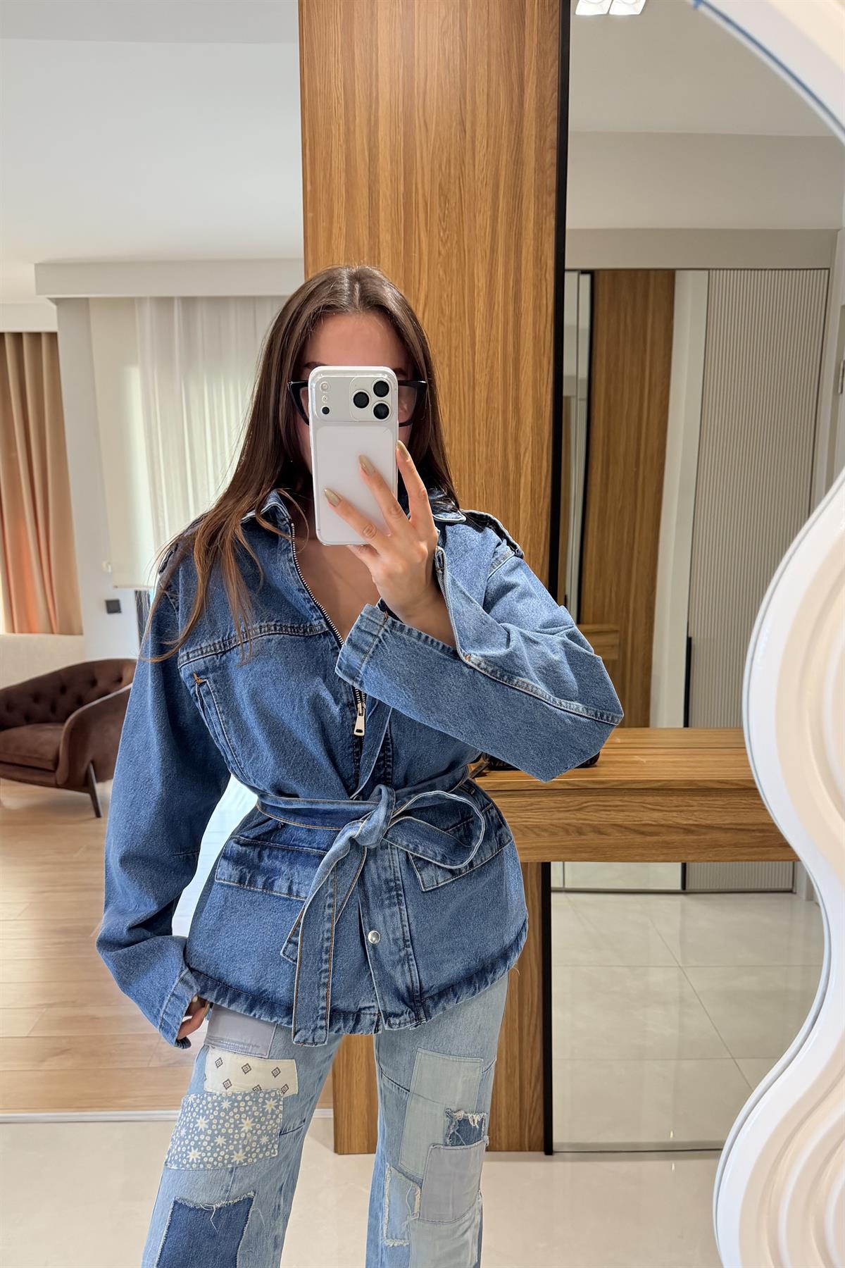 Ivory Denim Kuşaklı Ceket 