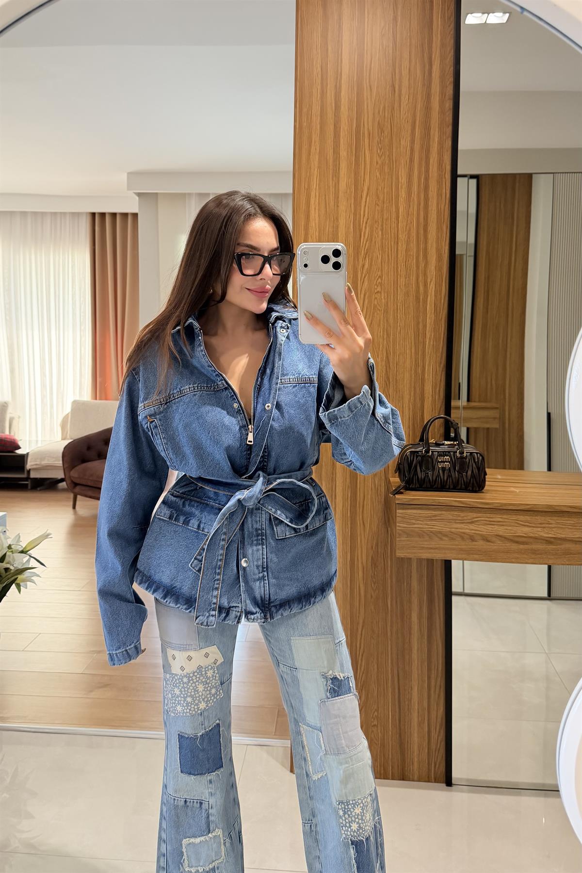 Ivory Denim Kuşaklı Ceket 