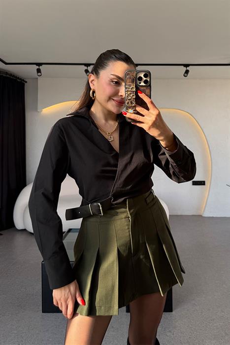 Jacke Haki Pileli Şort Etek