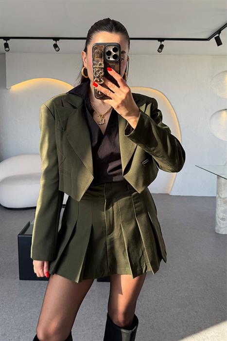 Jacke Haki Pileli Şort Etek