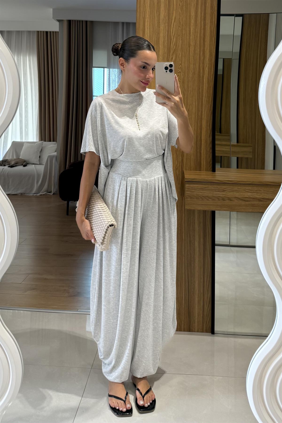 Jaden Gri  Şalvar Modal Takım