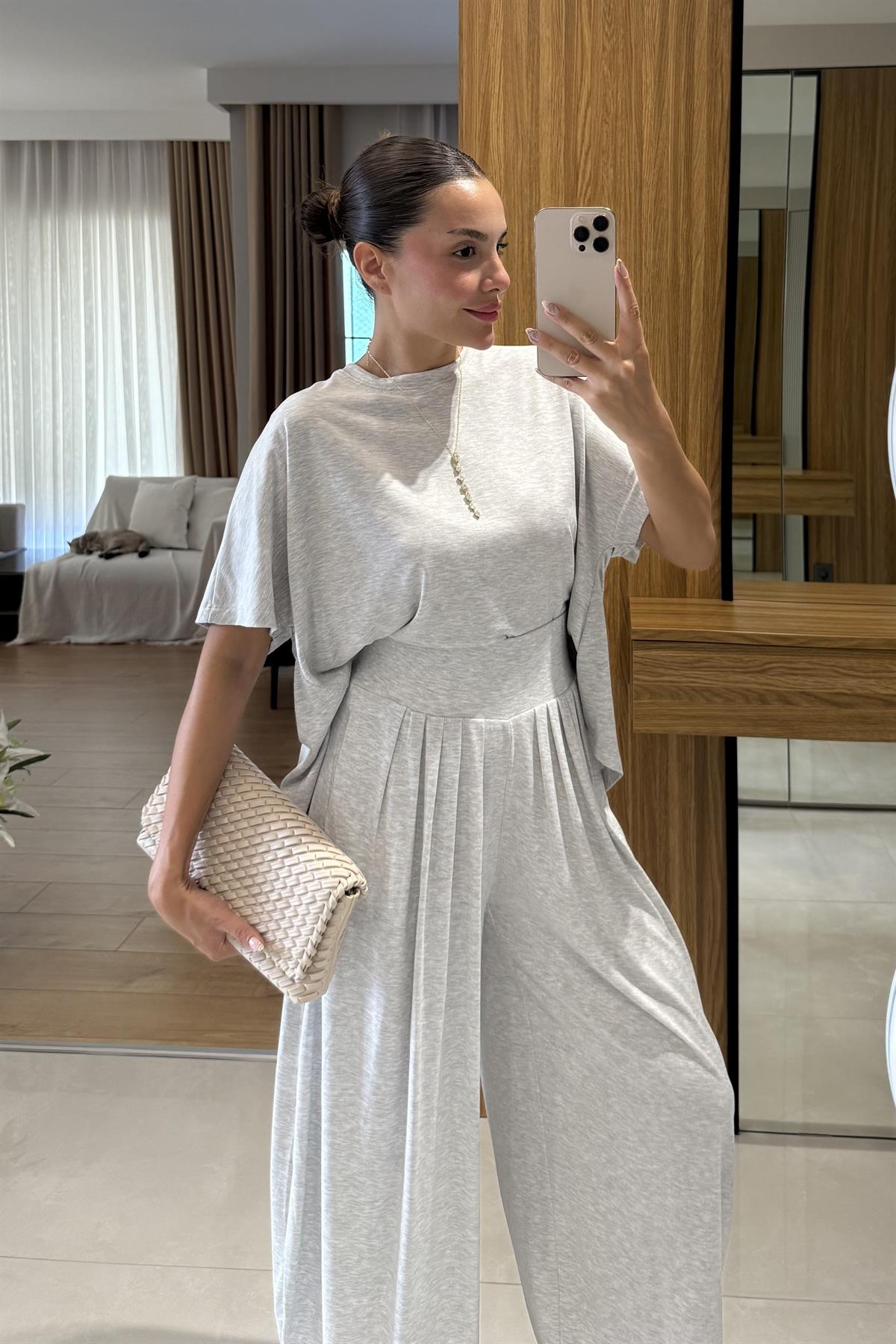 Jaden Gri  Şalvar Modal Takım