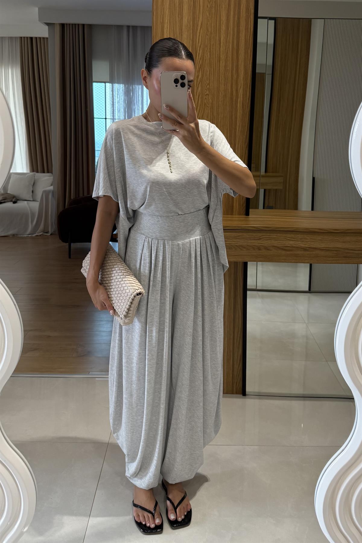 Jaden Gri  Şalvar Modal Takım