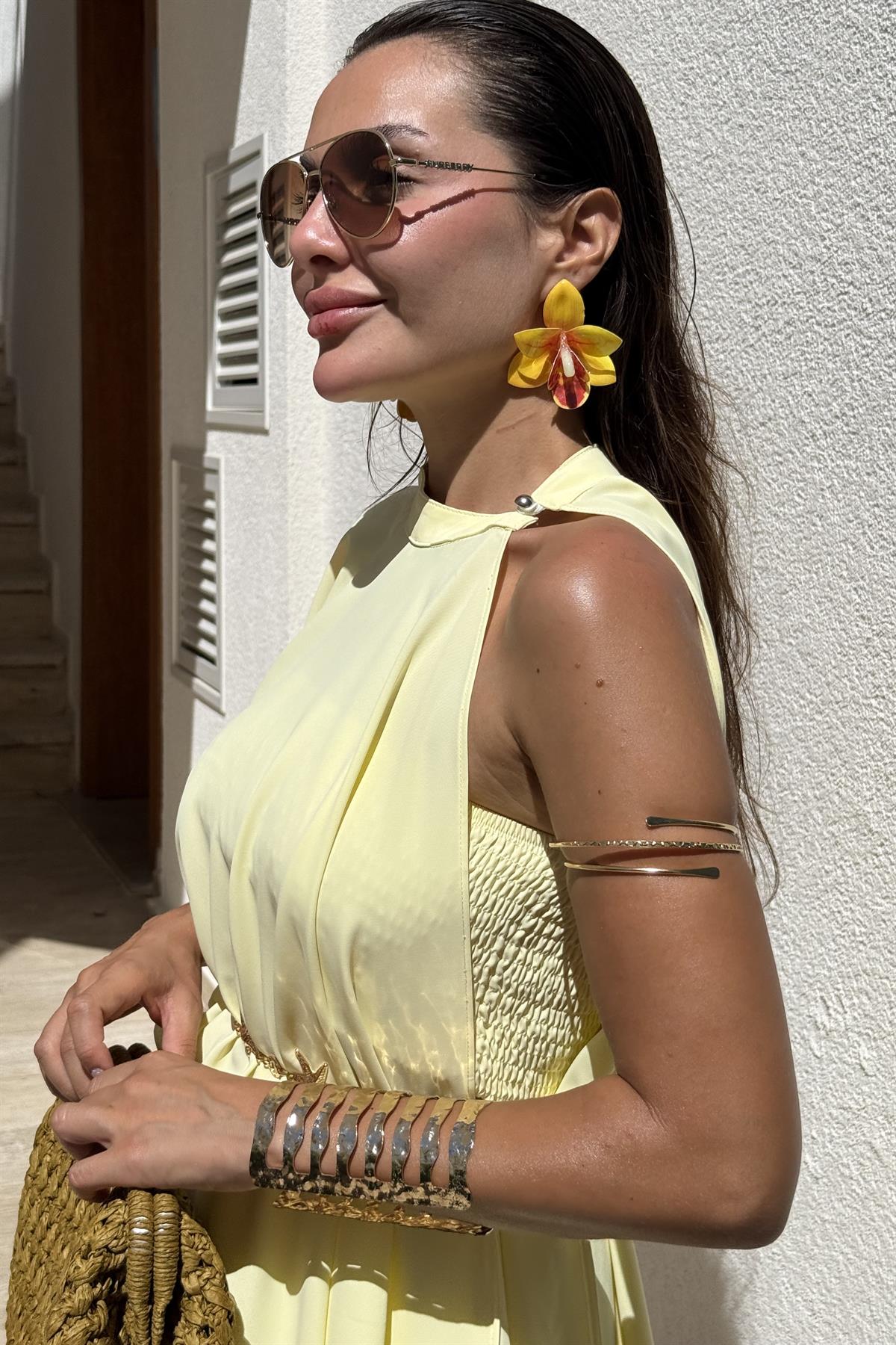 Jadira Sarı Üçlü Şort Etekli Tasarım Takım