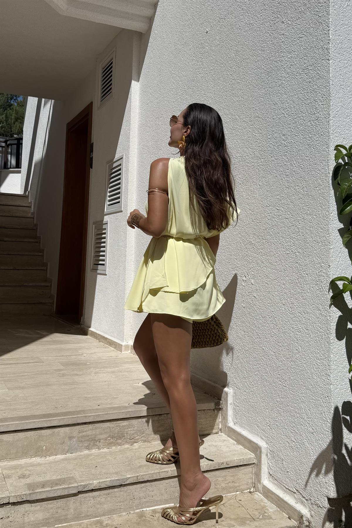 Jadira Sarı Üçlü Şort Etekli Tasarım Takım