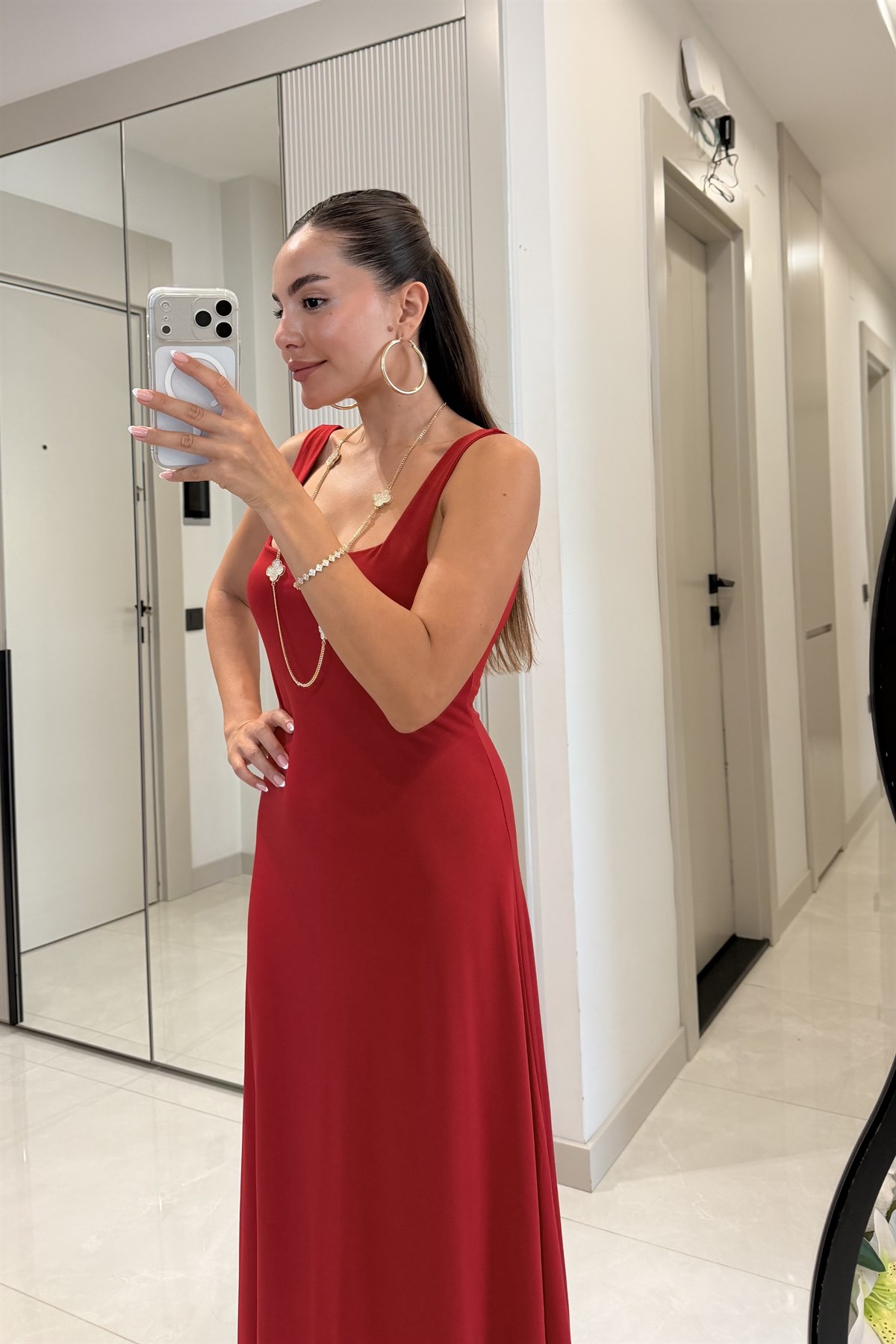 Jair Kırmızı Basic Sany Kumaş Elbise