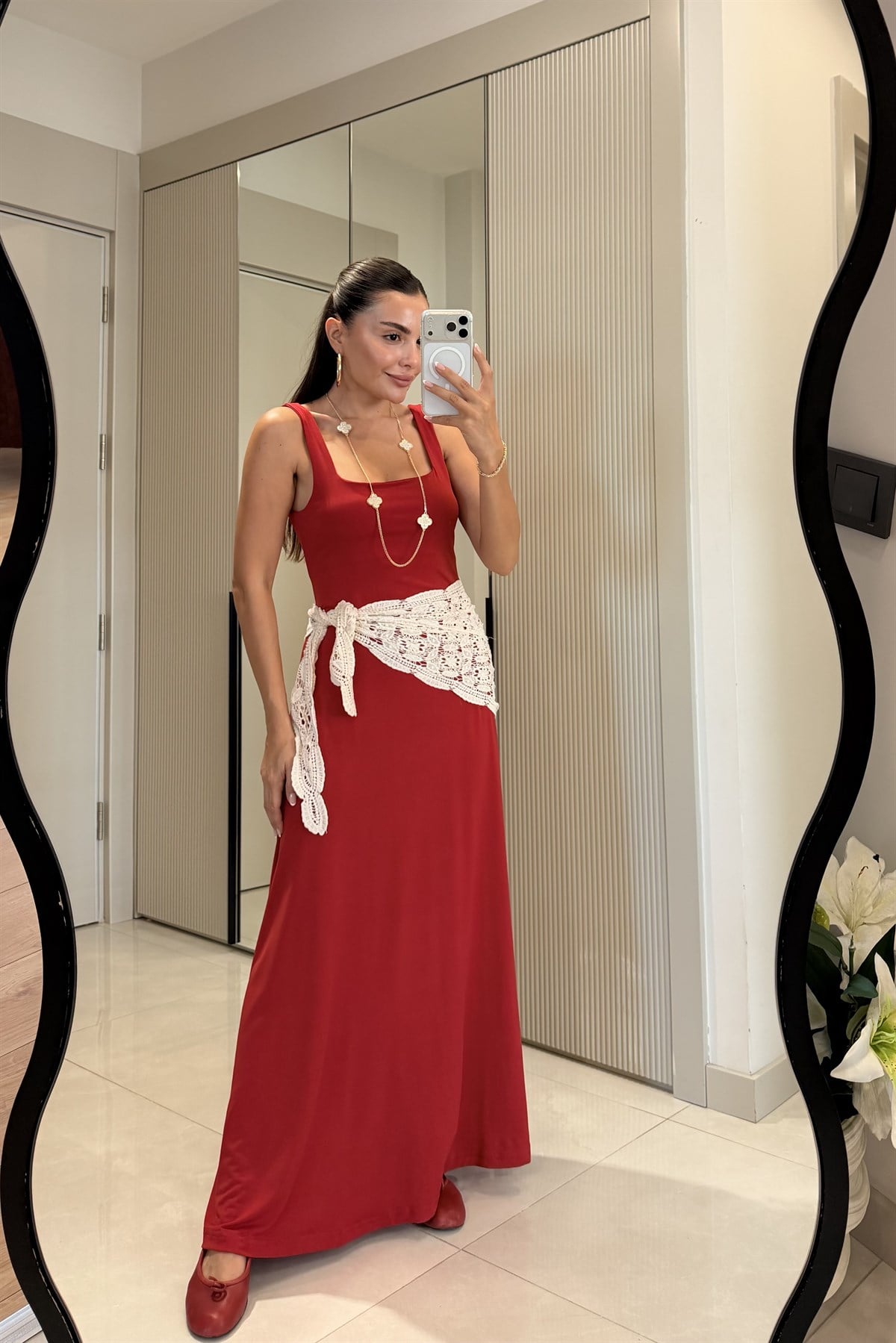 Jair Kırmızı Basic Sany Kumaş Elbise