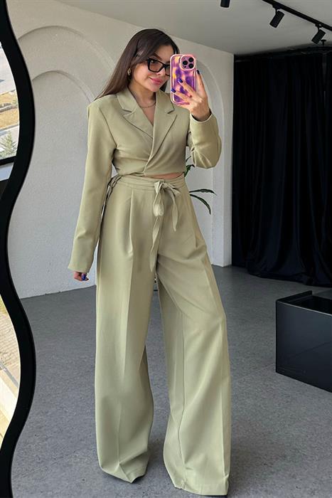 Jair Mint Yeşili Bağlama Detaylı Blazer Takım 