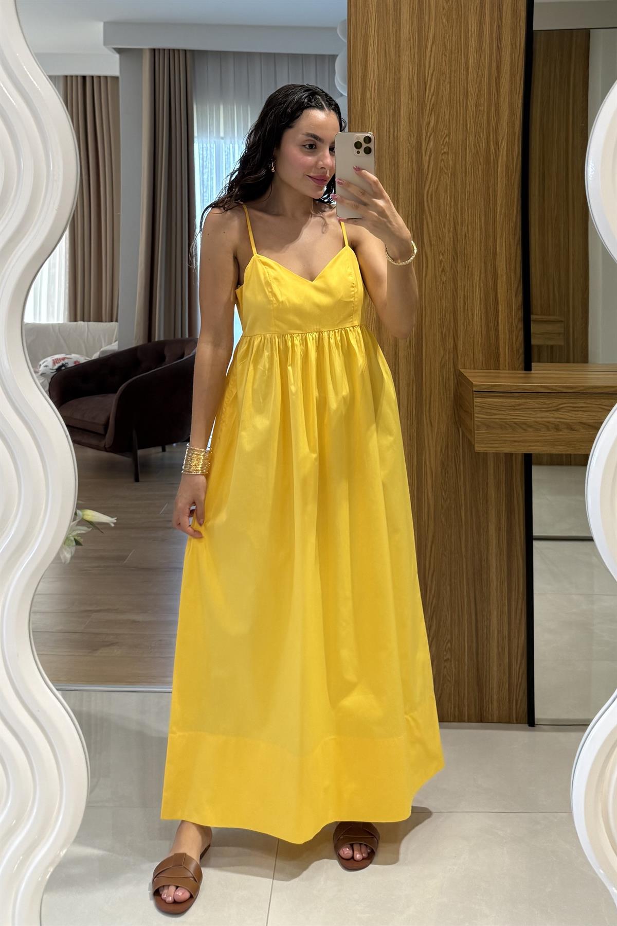 Jamile Sarı Askılı Poplin Elbise 