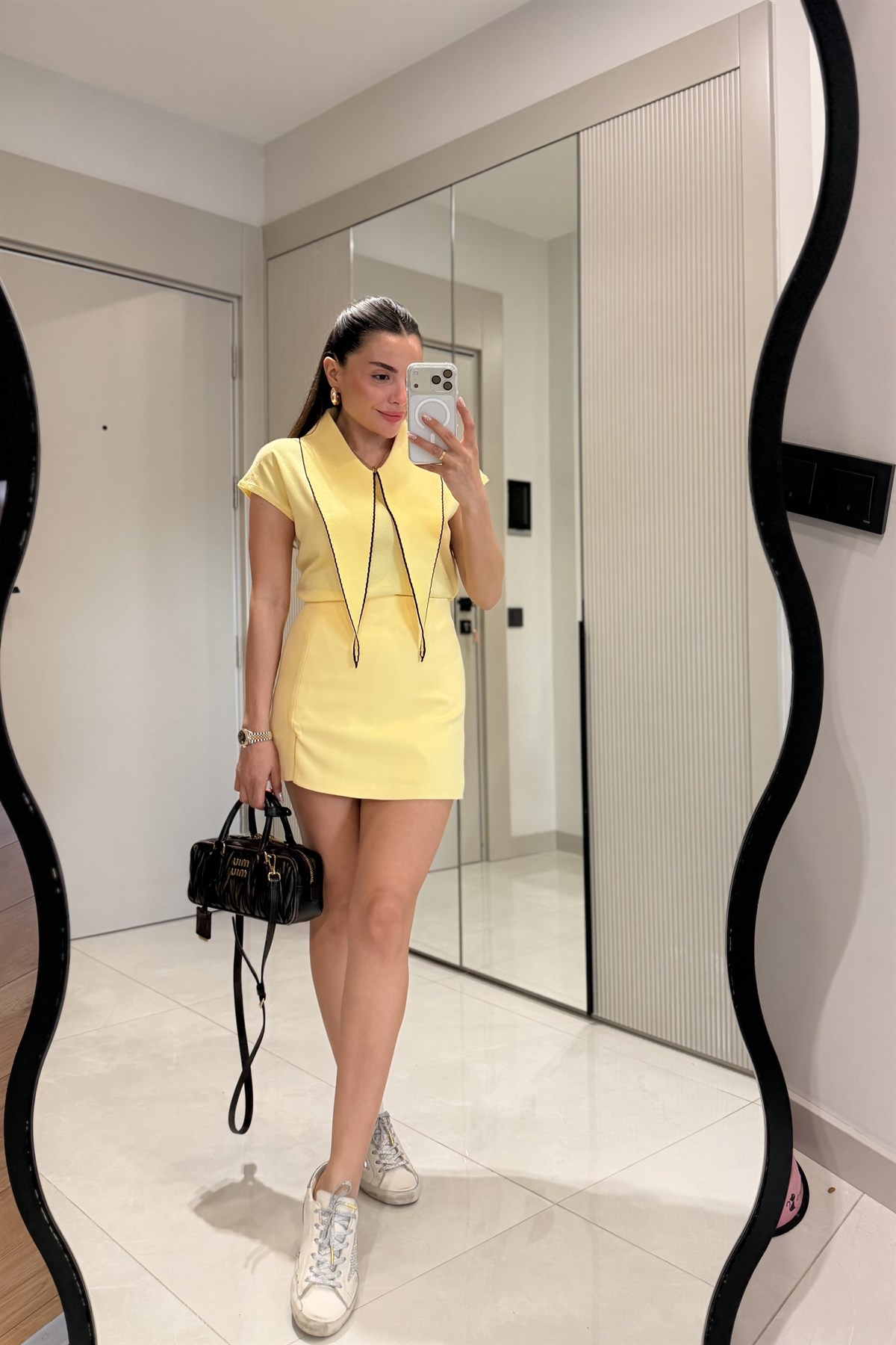Janelle Sarı Yırtmaç Detay Şort Etek