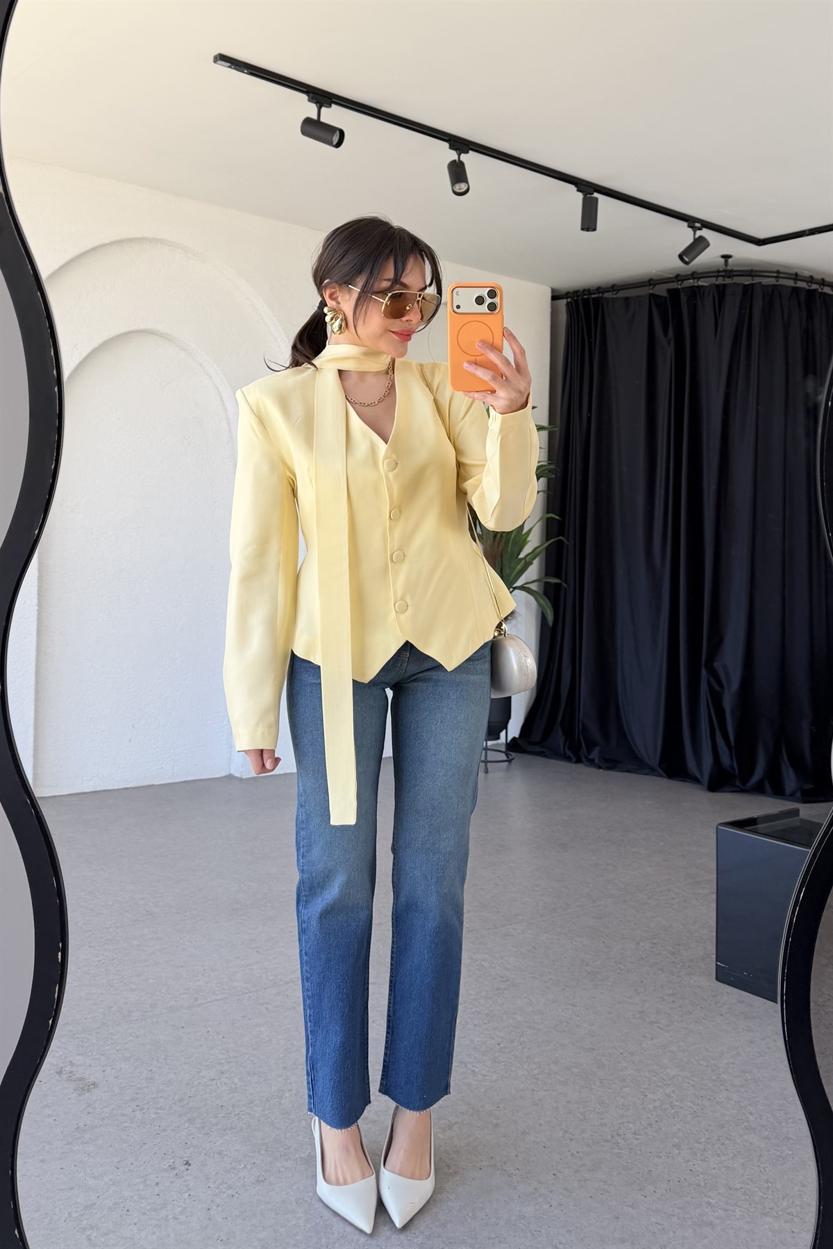 Janely Sarı Şallı Blazer Ceket