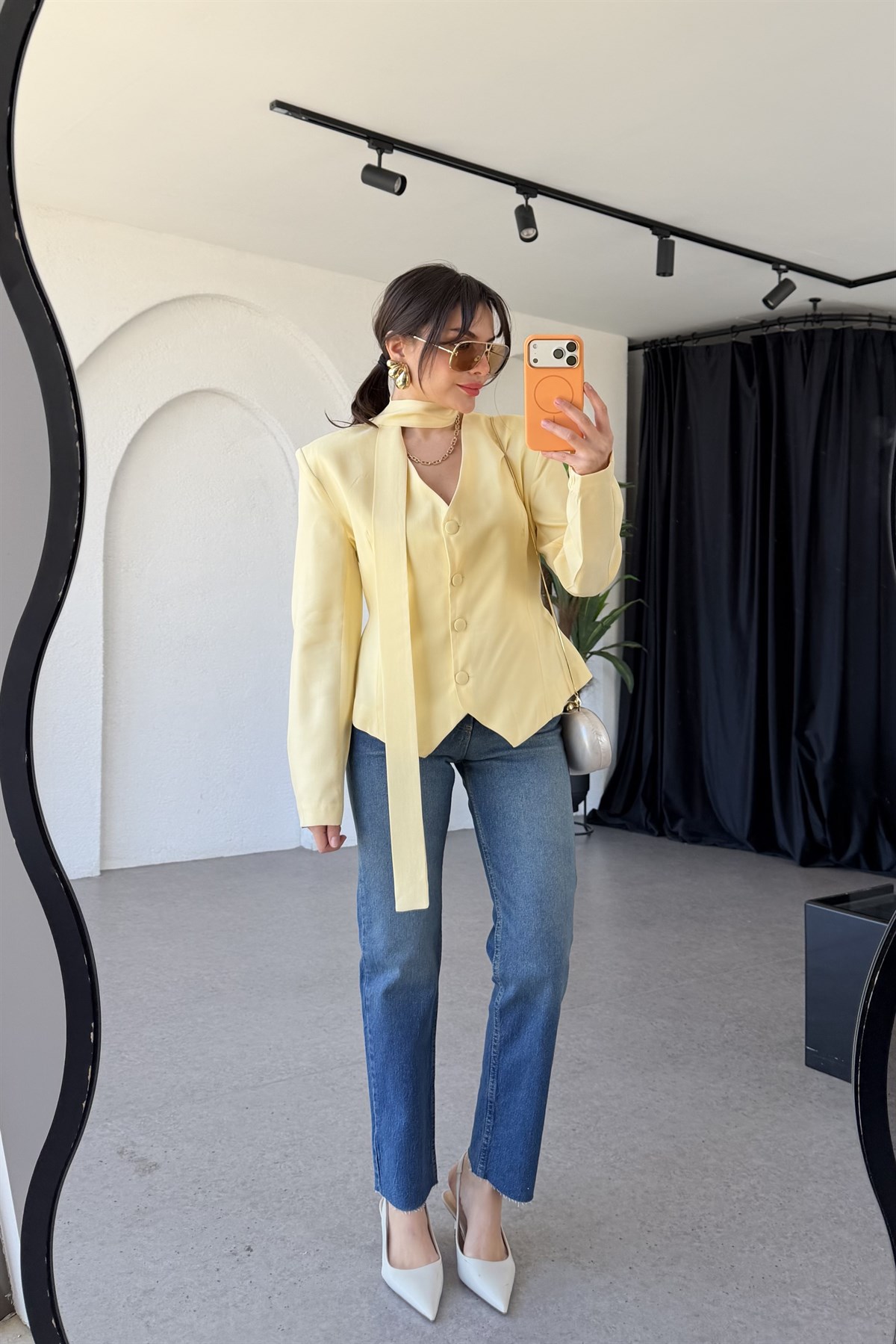 Janely Sarı Şallı Blazer Ceket