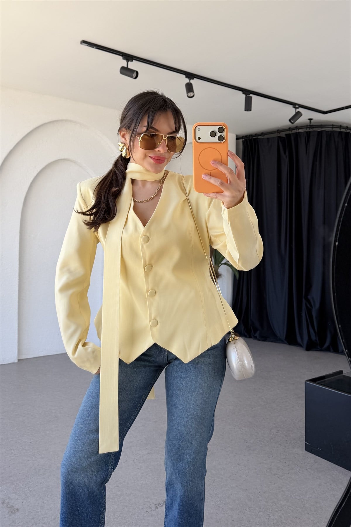 Janely Sarı Şallı Blazer Ceket