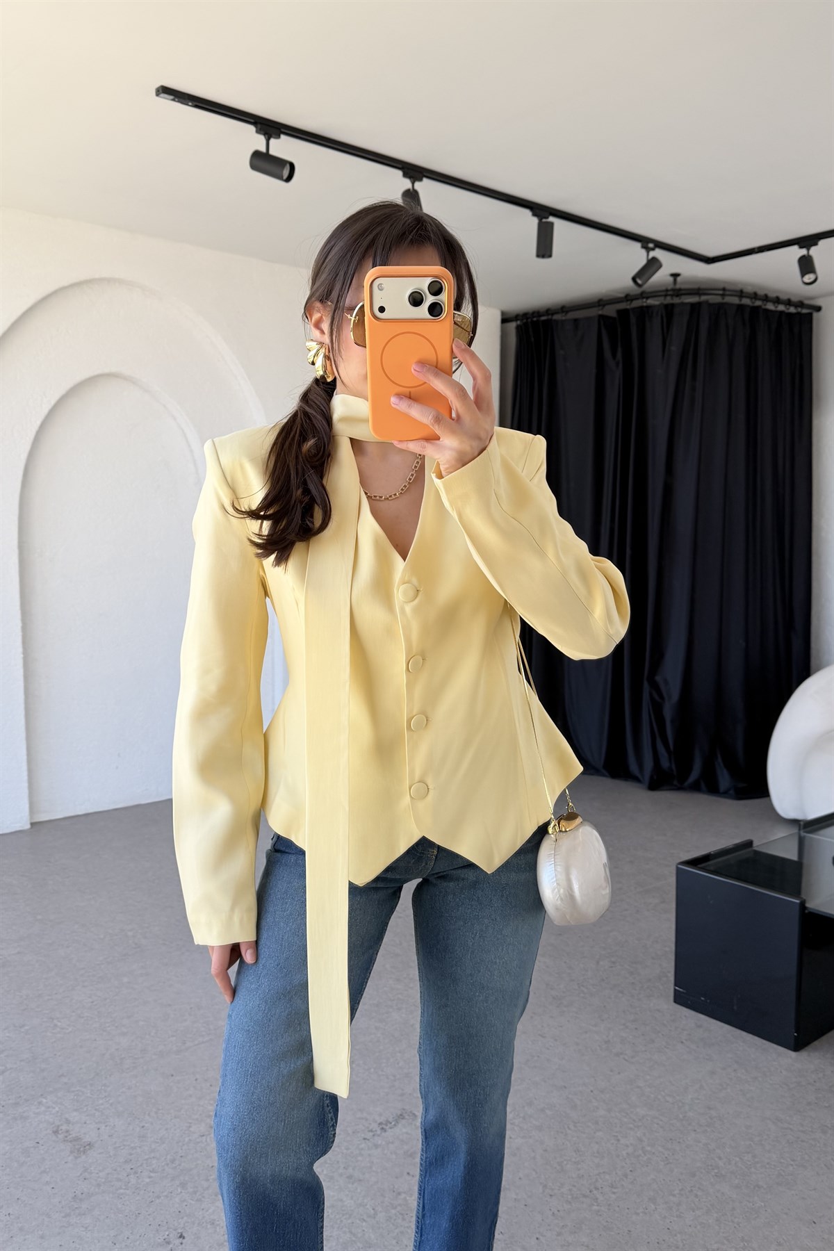 Janely Sarı Şallı Blazer Ceket