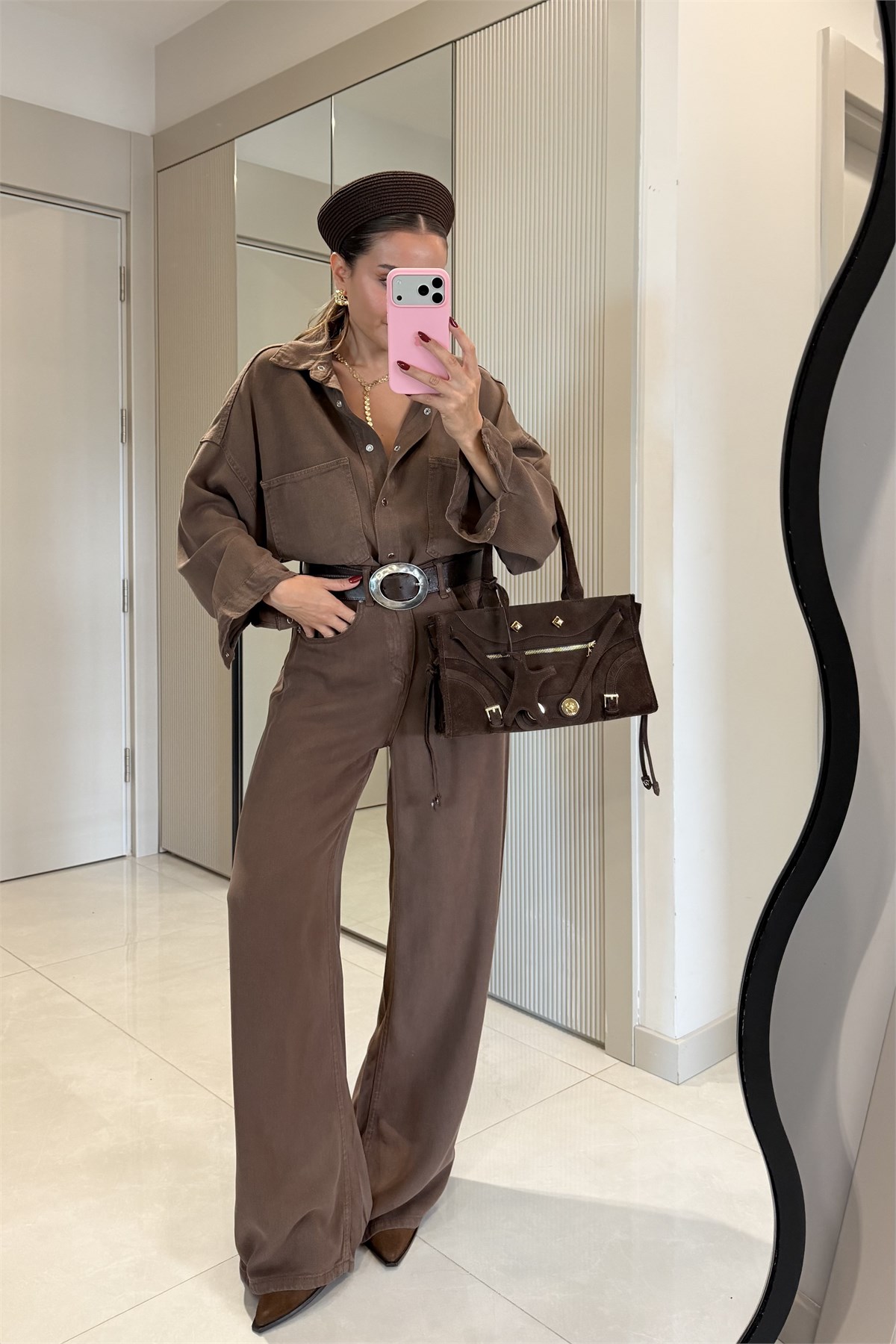 Janessa Kahve Tensel Demim Takım