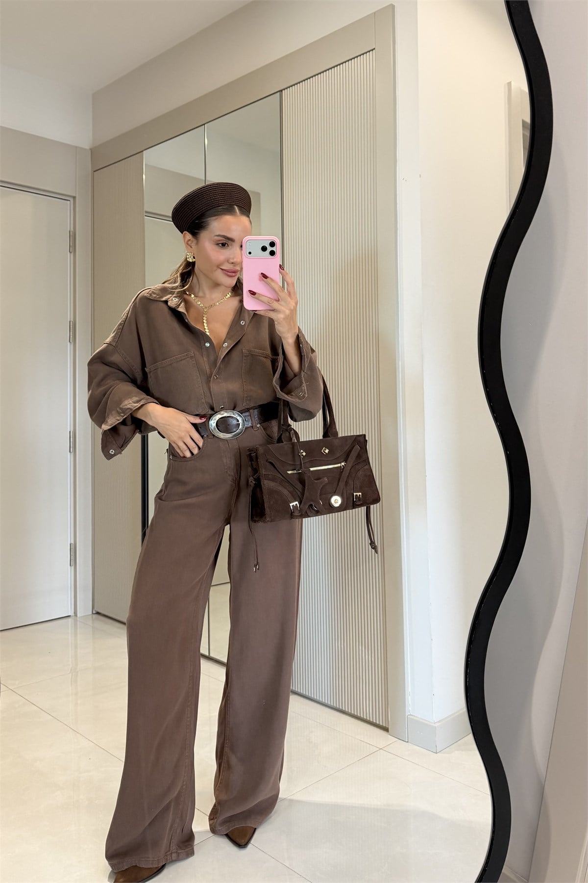 Janessa Kahve Tensel Demim Takım